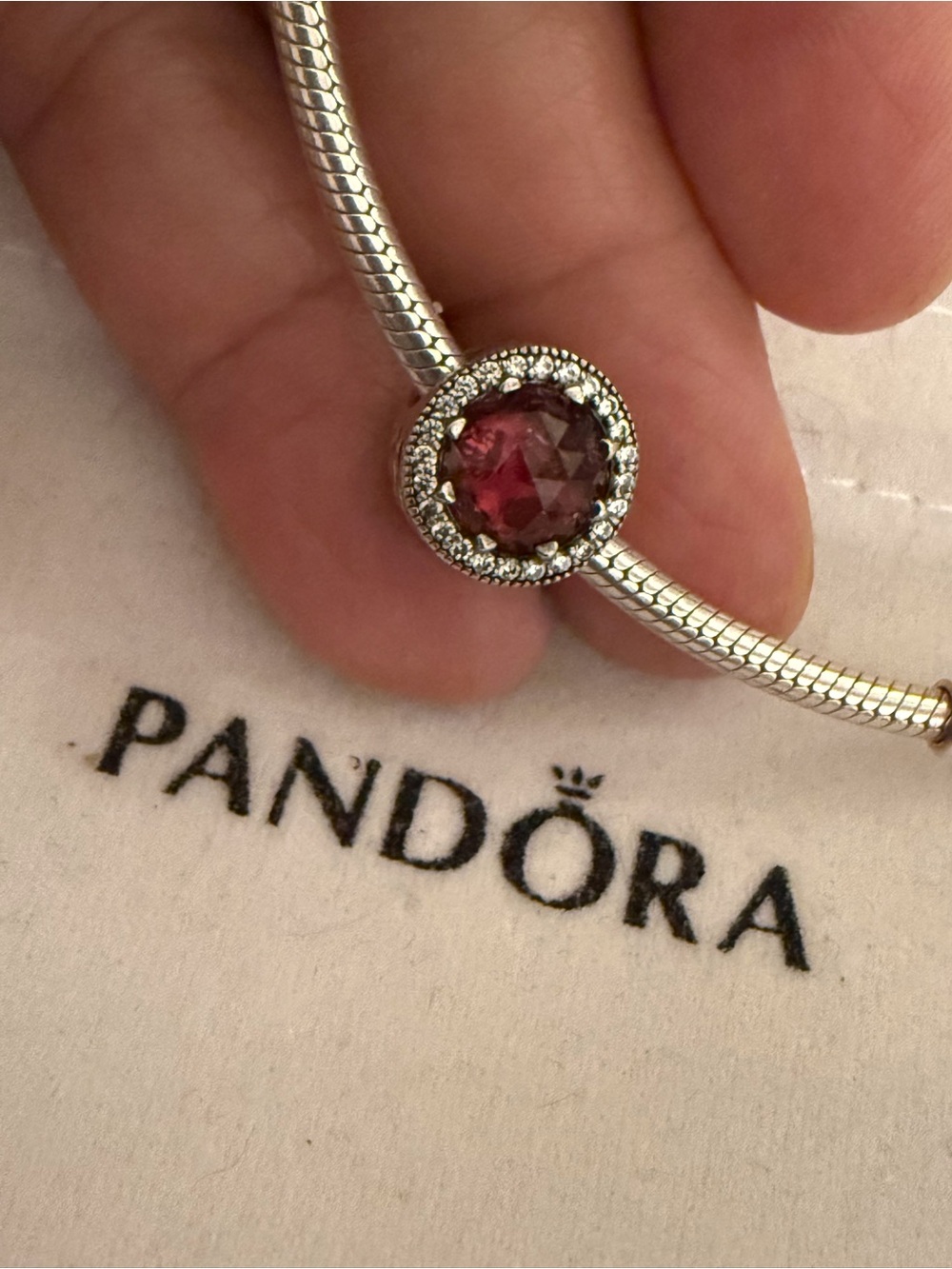 Pandora Silver Charm with Deep Pink Center and Halo